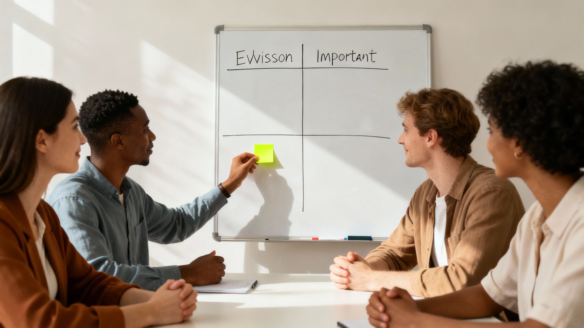 A project manager prioritizing tasks on a board
