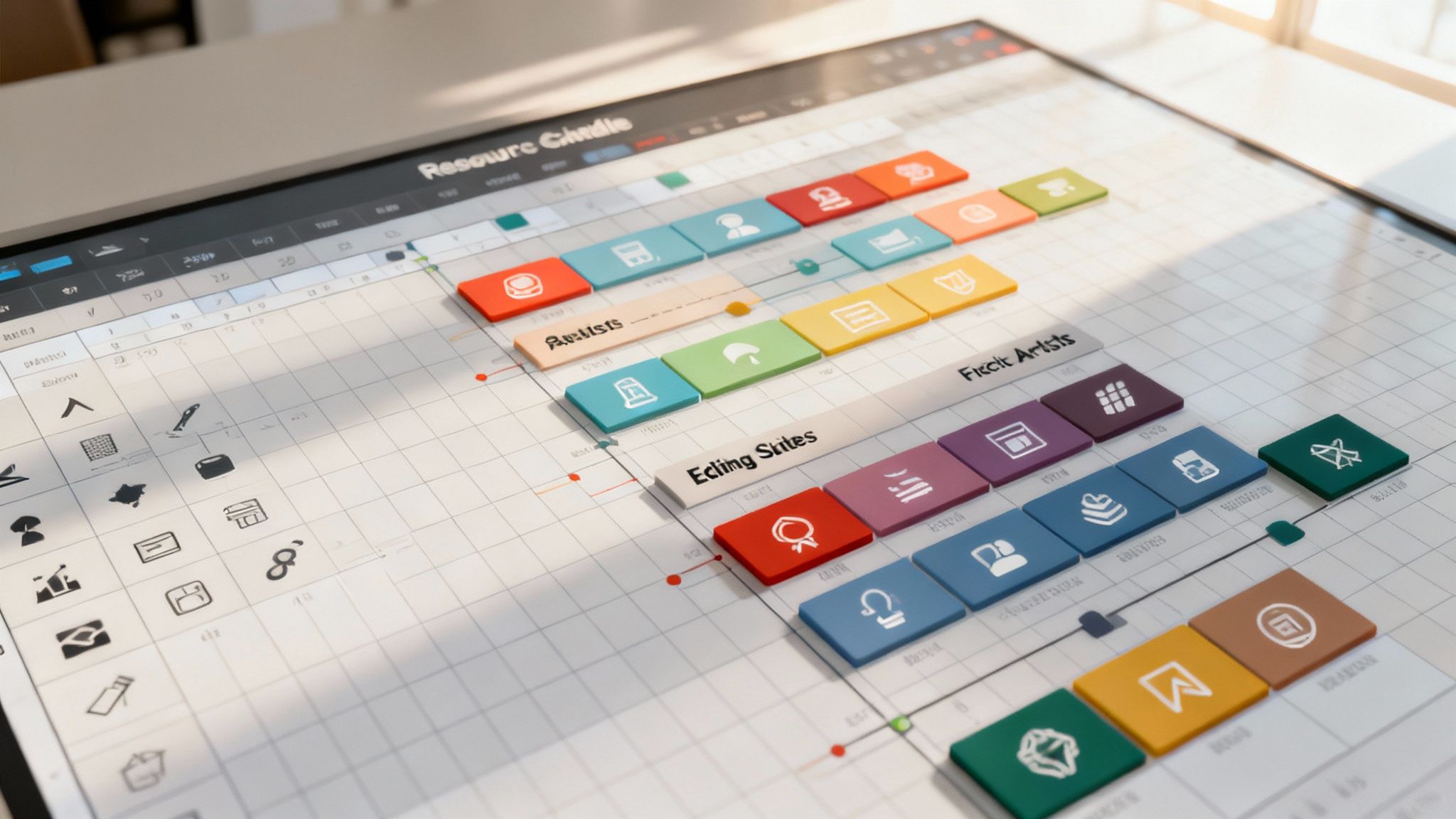 Close up of a post-production scheduler on a laptop screen
