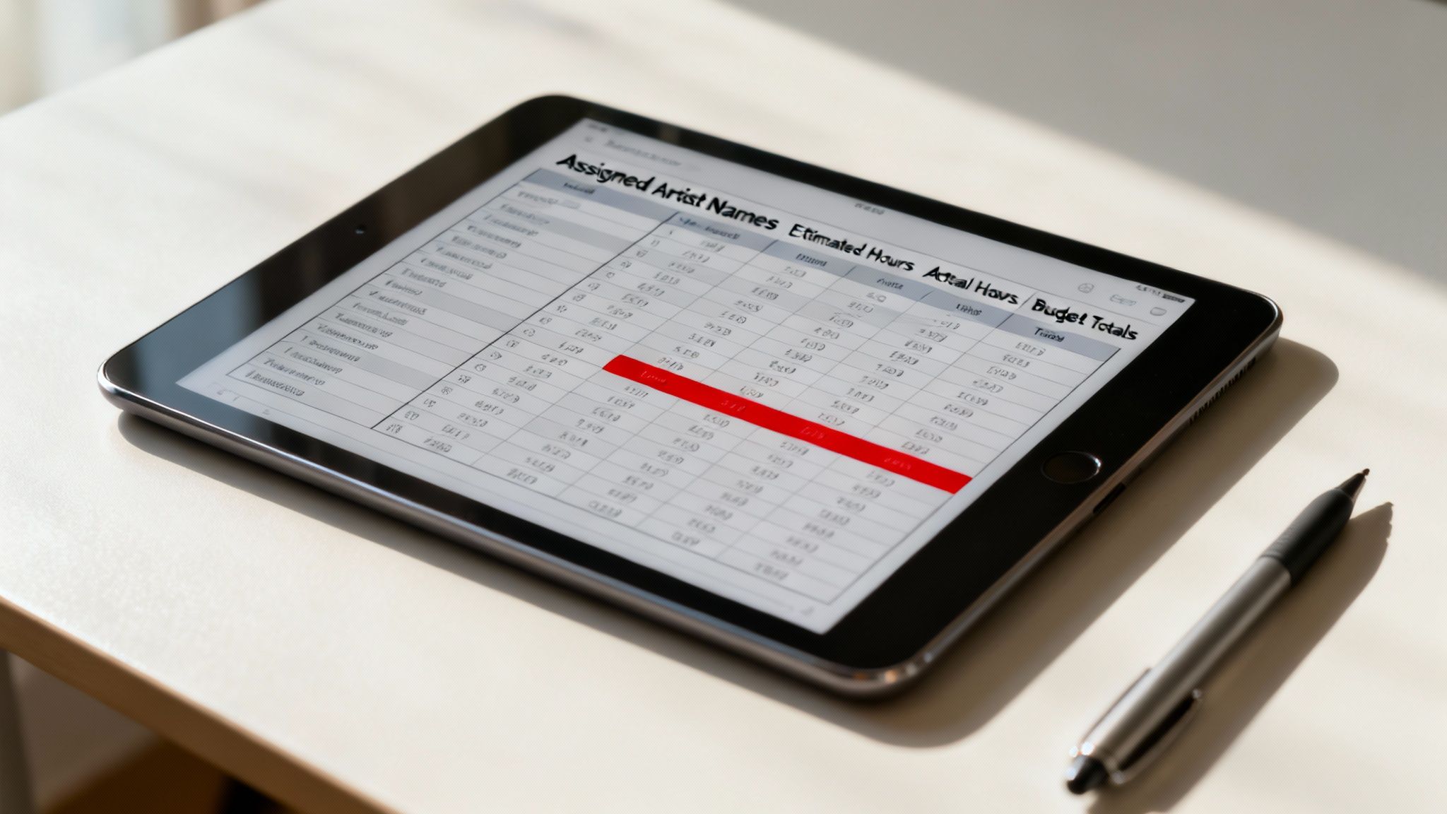A calculator, pen, and project schedule documents on a desk, representing budget and resource planning.