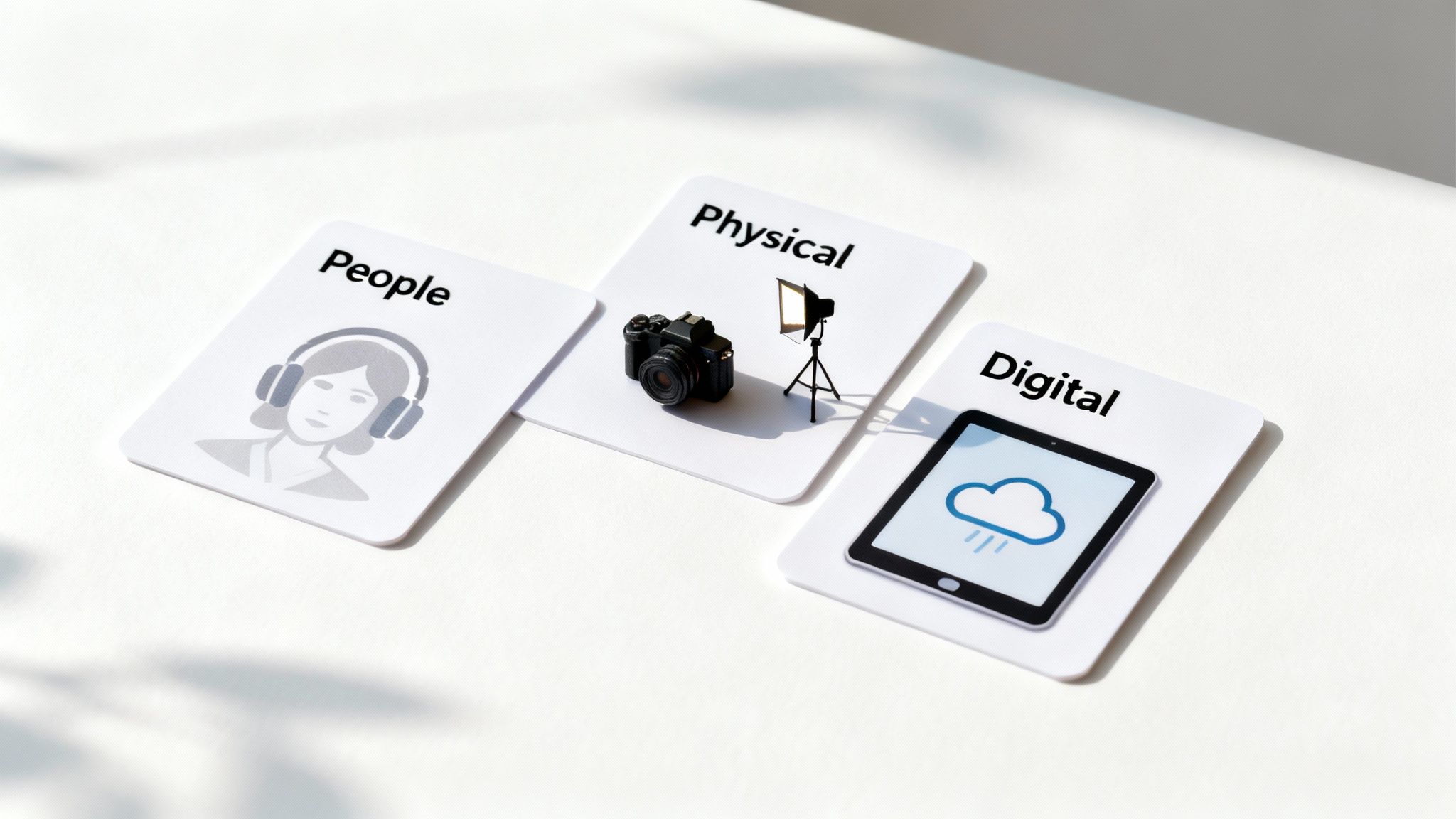 A visual representation of interconnected production resources like people, equipment, and software.