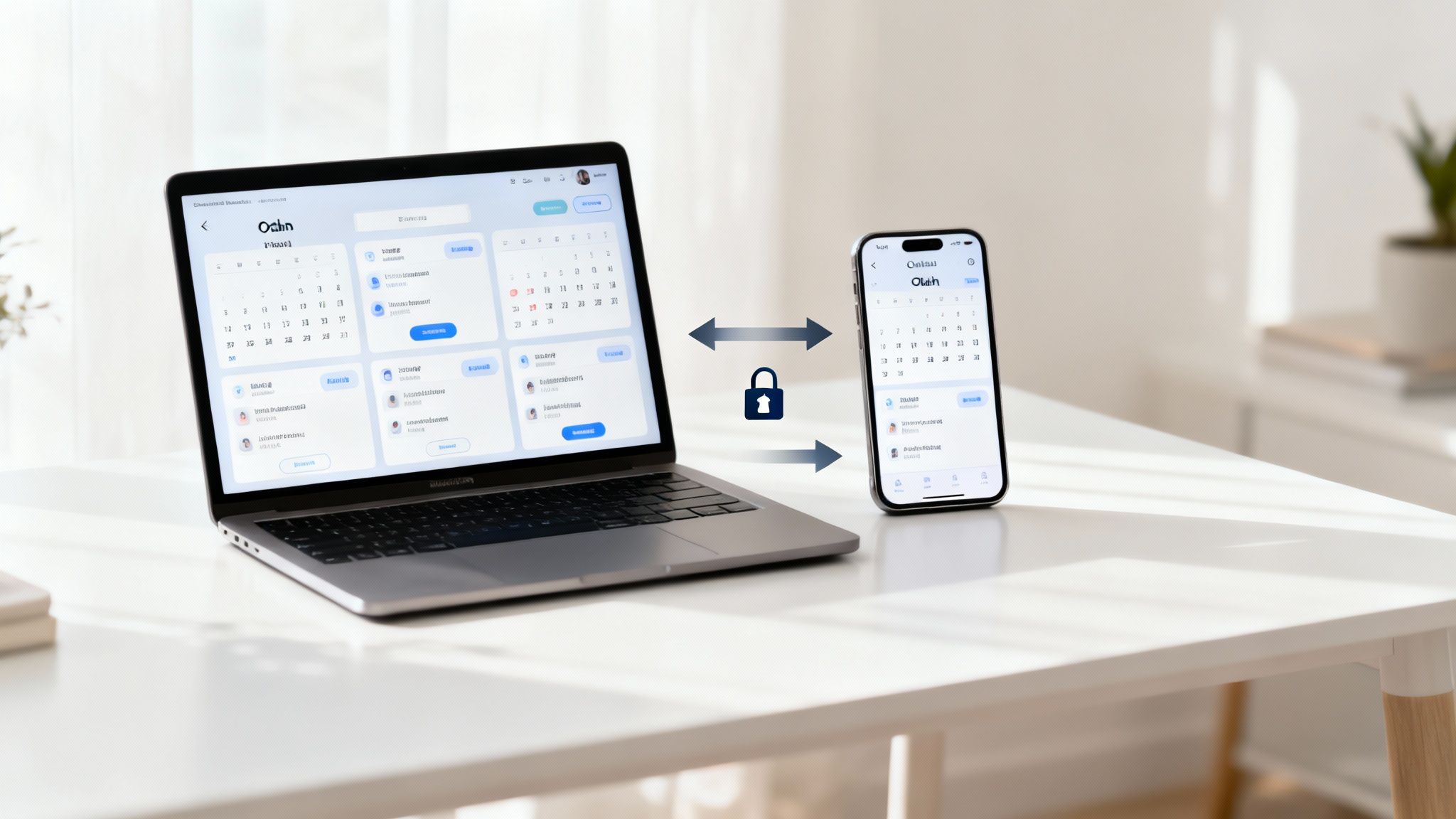Two calendars syncing with arrows between them