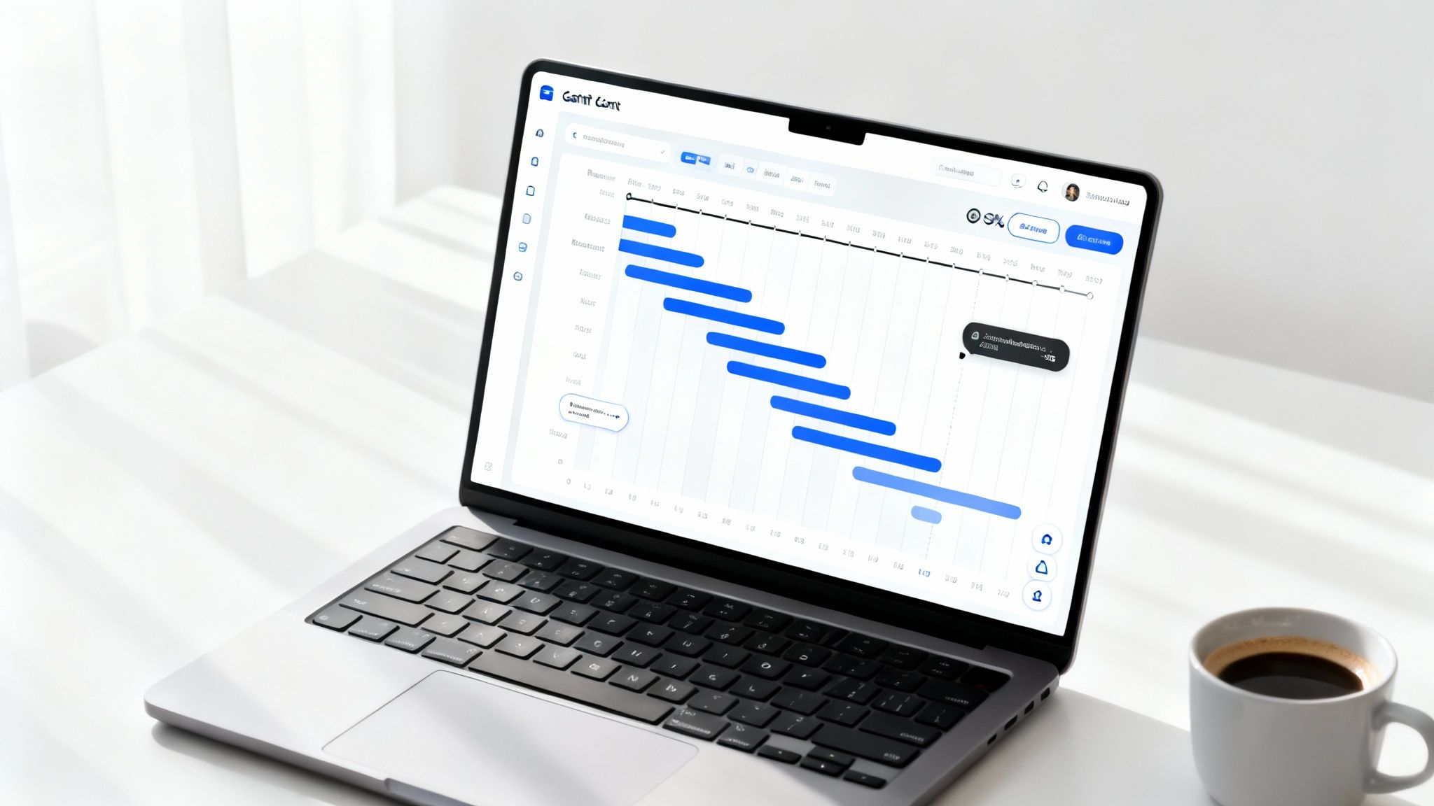 A person interacting with a digital Gantt chart interface